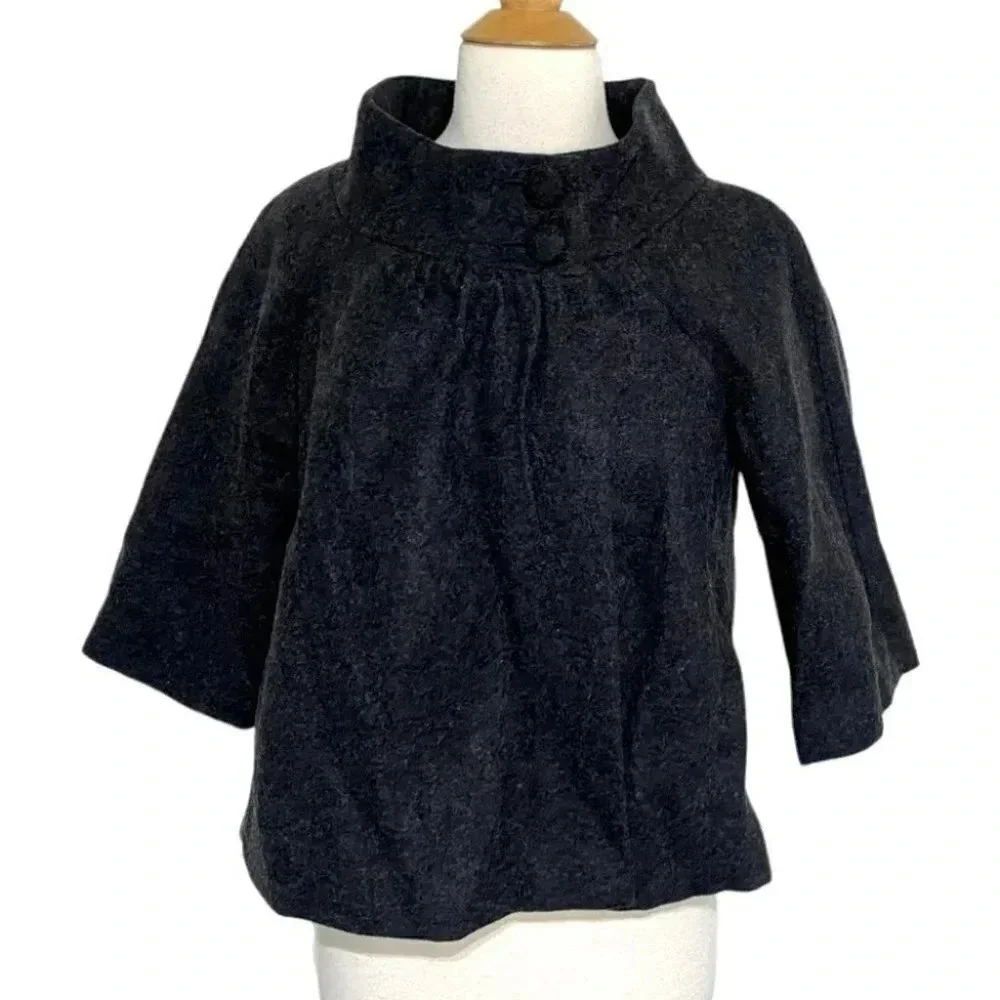 Old Navy coat‎ dark gray wool blend 3/4 sleeve mock neck swing jacket size M